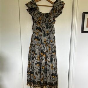 Ulla Johnson Floral Ruffle Dress - Gray and Yellow size 2
